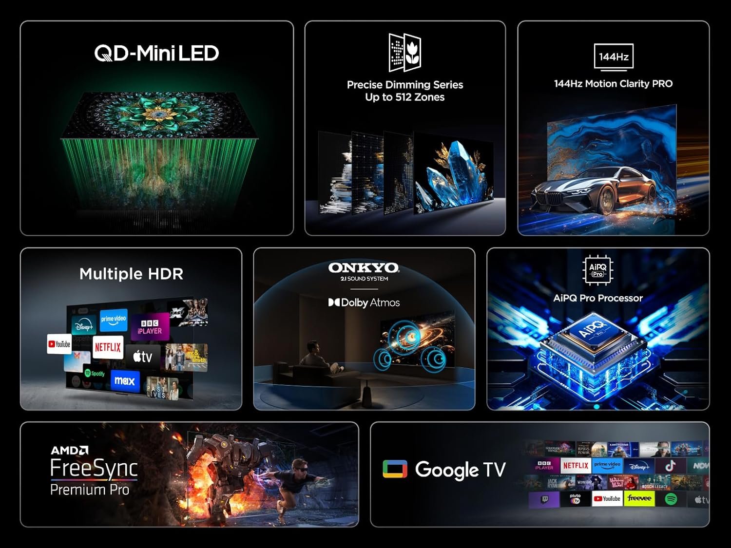 TCL 65Q6C-UK QD-Mini LED TV, 4K HDR Premium 1000nits, Smart TV Powered by Google TV (Dolby Vision IQ & Atmos, Onkyo 2.1 Sound System, 144Hz Motion Clarity Pro, 2025 Model) - Image 4