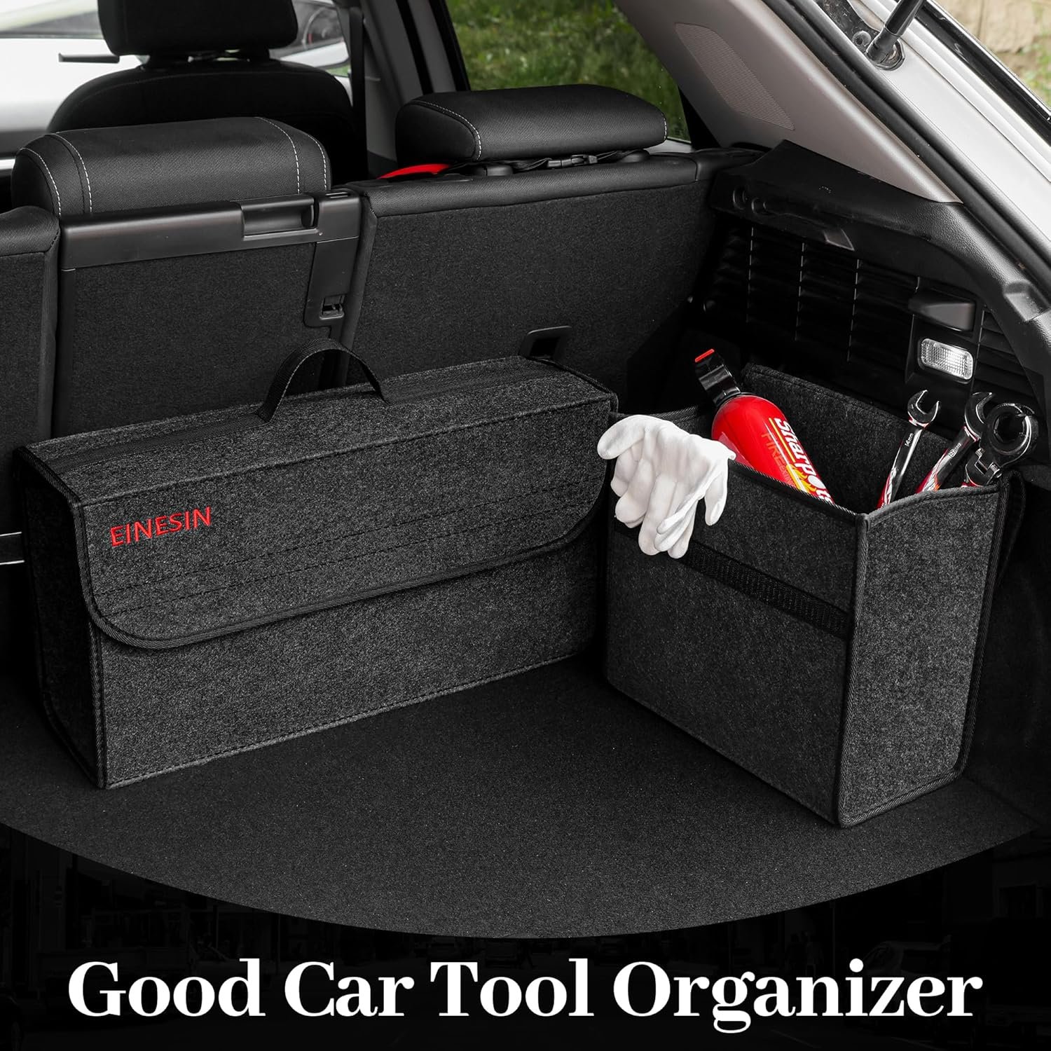 Car Boot Organiser Bag Anti Slip Foldable, Car Boot Tidy for Tools Breakdown Emergency Travel Tidy Van Caravan - Dark Grey Carpet Material - Suitable for All Vehicles (50x15x25cm) - Image 3