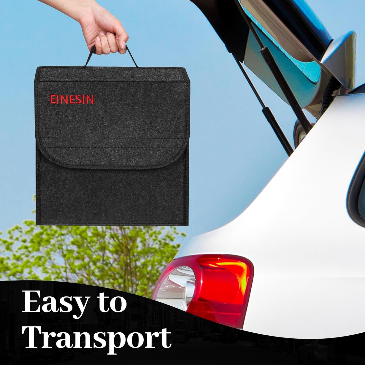 Car Boot Organiser Bag Anti Slip Foldable, Car Boot Tidy for Tools Breakdown Emergency Travel Tidy Van Caravan - Dark Grey Carpet Material - Suitable for All Vehicles (50x15x25cm) - Image 4