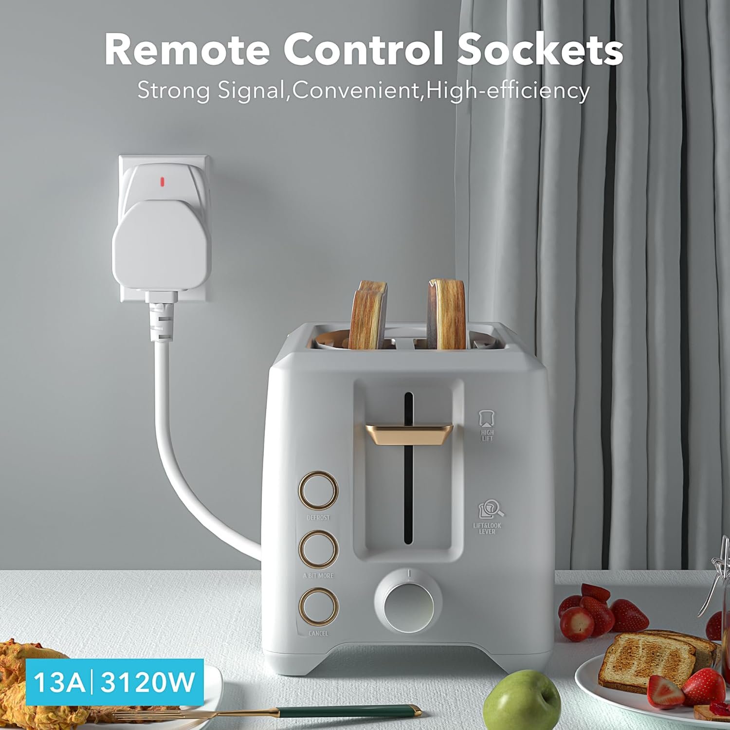 HBN Wireless Remote Control Plug Sockets, 13A/3120W Remotely Control Socket for Christmas Light,Wireless Remotes Light Switch with 30m/100ft Operating Range,3 Pack Sockets and 1 Remote - Image 6