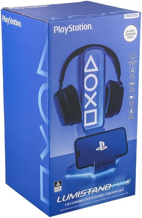 Paladone PlayStation 3-in-1 Headphone Stand and Tech Charging Station with Console Controller Cradle and 2 USB-C Ports, RGB Colour Changing Light Panel, Officially Licensed Gift for Gamers - Image 7