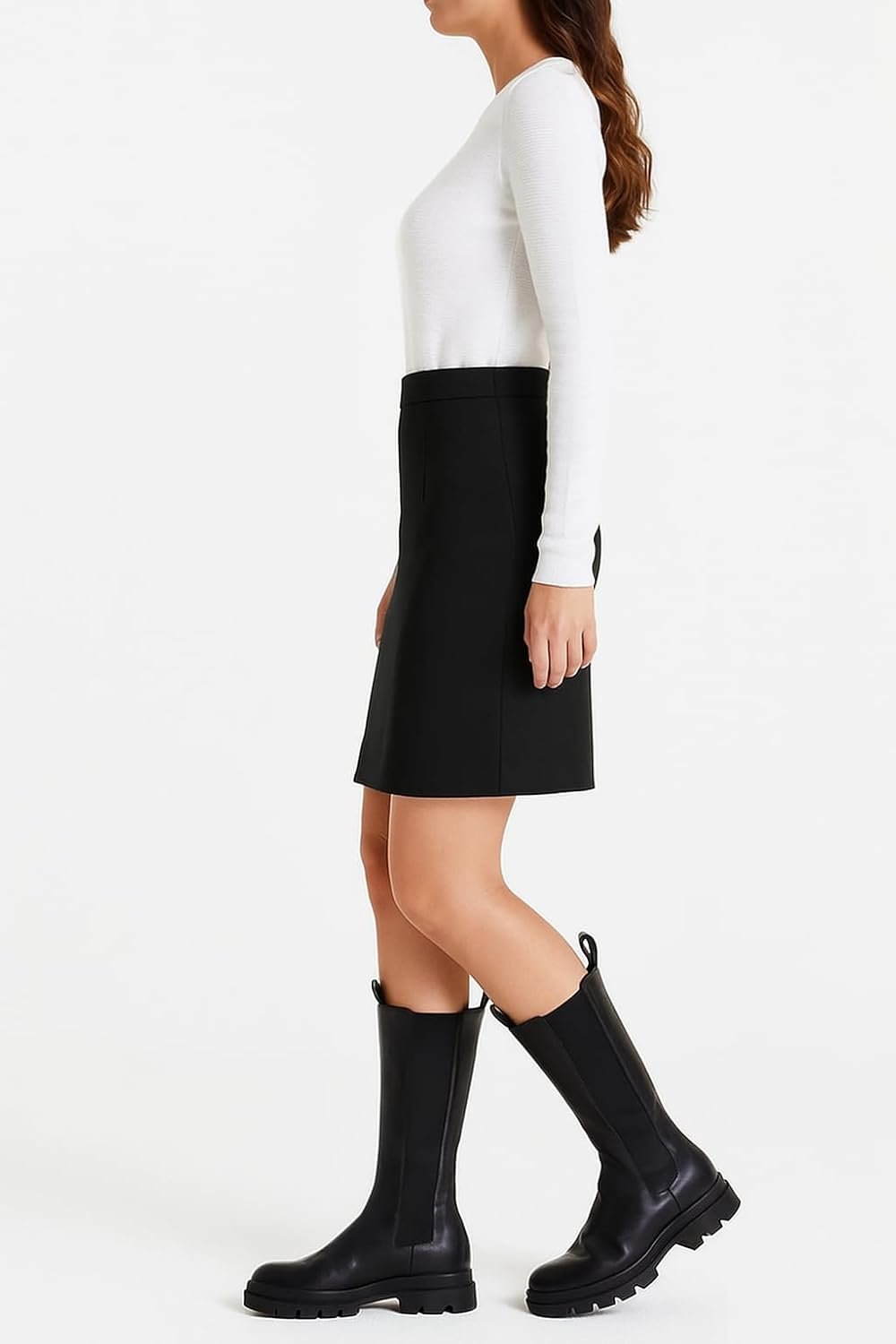 Women Plain Pencil Skirt Knee Length Elasticated Waist Business Casual Stretchy Slim Midi Skirt - Image 2