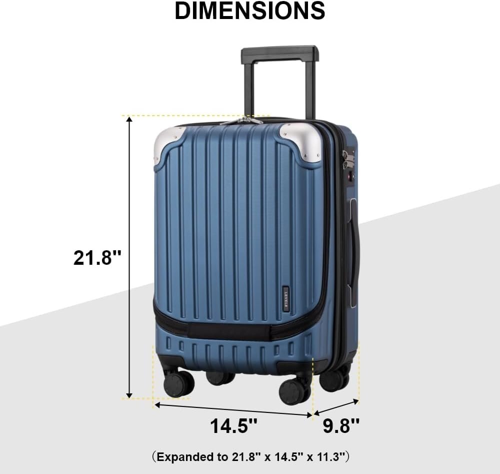 LEVEL8 Carry-on Suitcase 20-Inch, Expandable 4 Wheel Cabin Luggage, ABS+PC Hardshell Spinner Trolley Lightweight with Laptop Compartment, TSA, Blue - Image 9