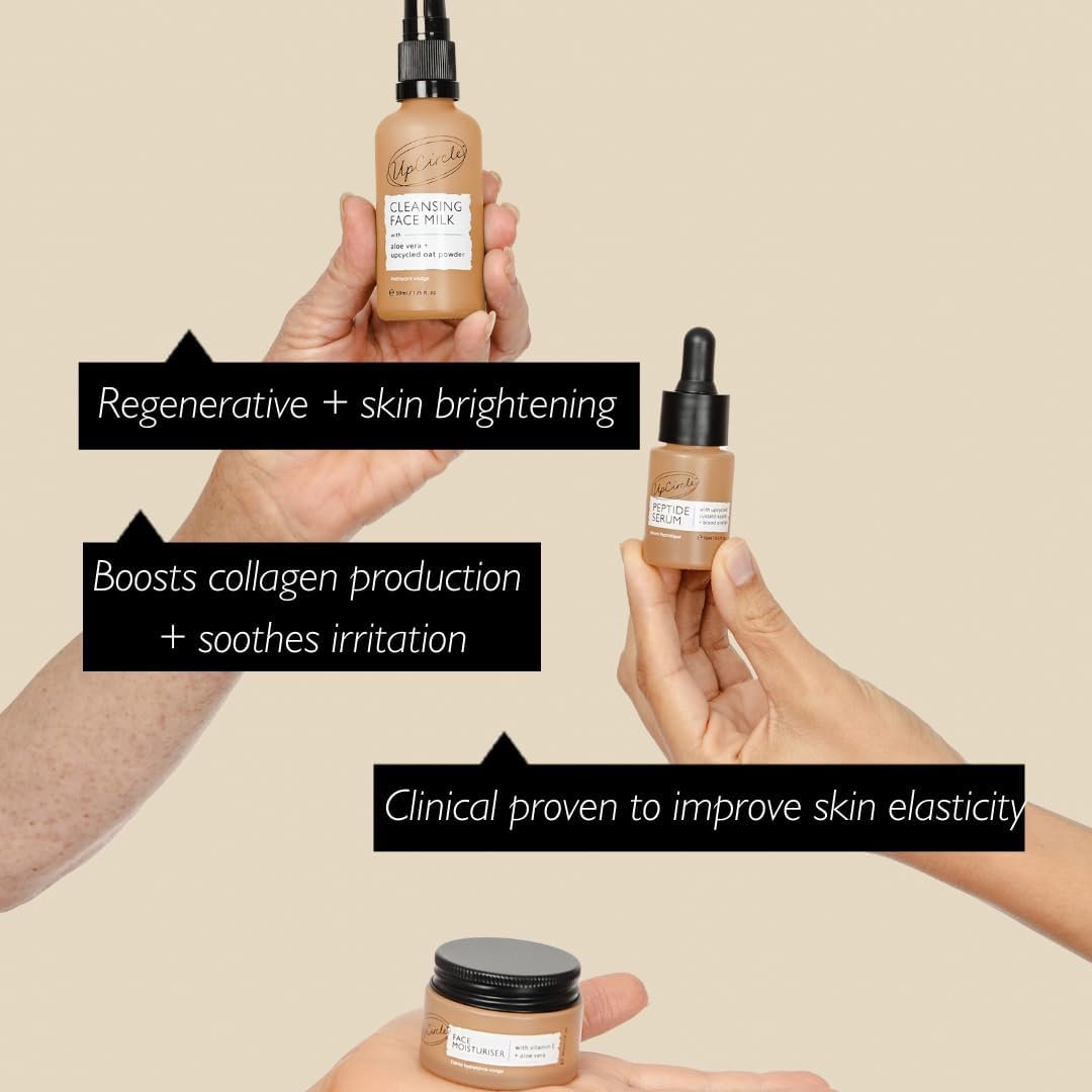 UpCircle Discovery Set – Cleansing Face Milk, Face Moisturiser and Peptide Serum Trio – Vitamin E, Niacinamide + Aloe Vera – Boosts Collagen, Hydrates + Soothes – Vegan + Cruelty-Free - Image 3