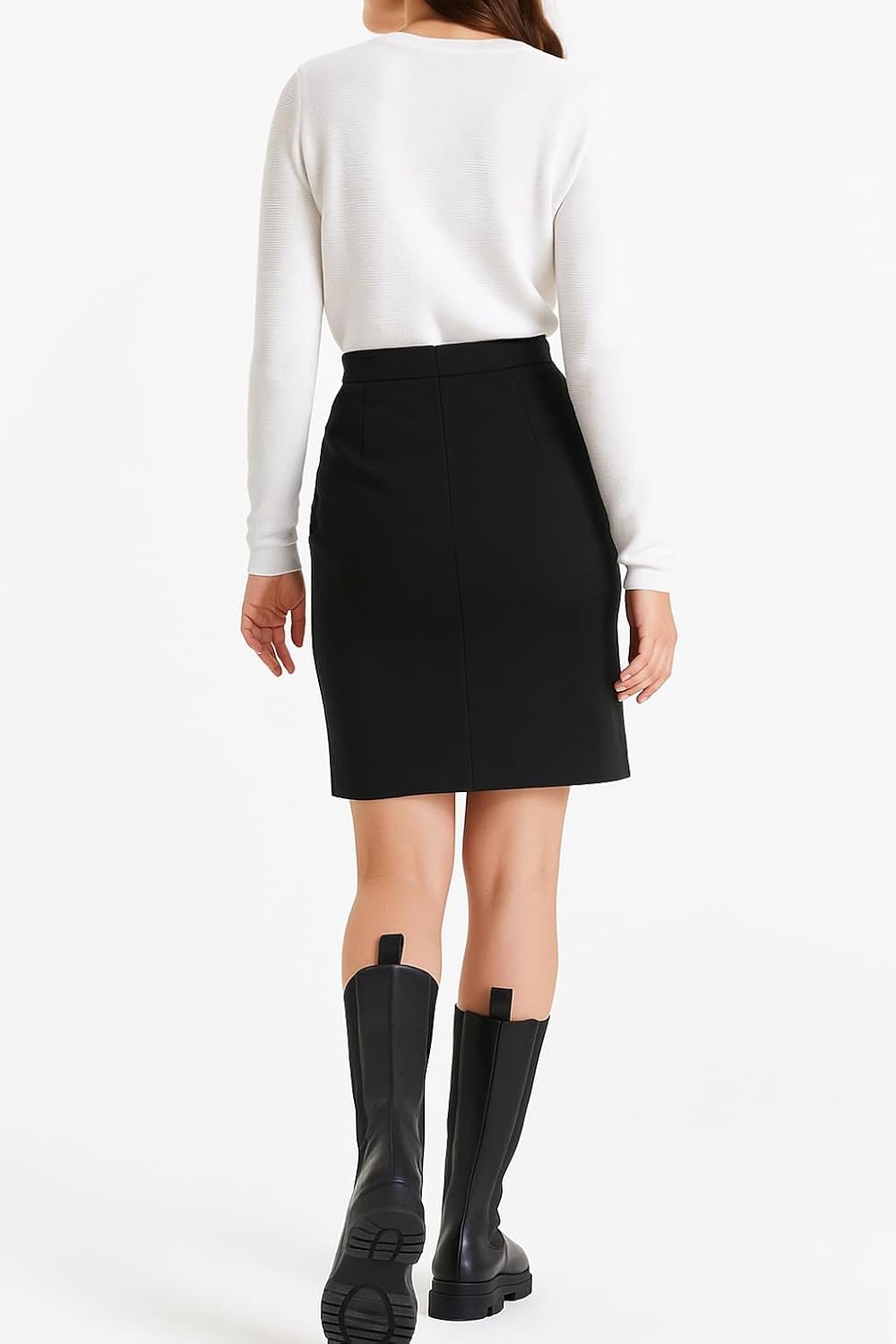 Women Plain Pencil Skirt Knee Length Elasticated Waist Business Casual Stretchy Slim Midi Skirt - Image 3