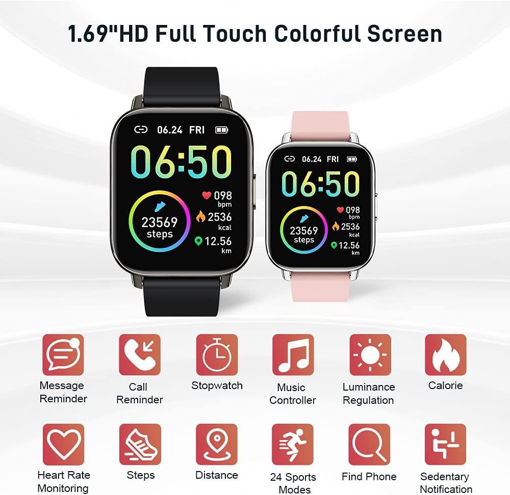 Smart Watch, Fitness Tracker 1.69" Touch Screen Fitness Watch with Heart Rate Sleep Monitor, Step Counter for Men Women Activity Trackers IP68 Waterproof Smartwatch Sports for iOS Android - Image 2