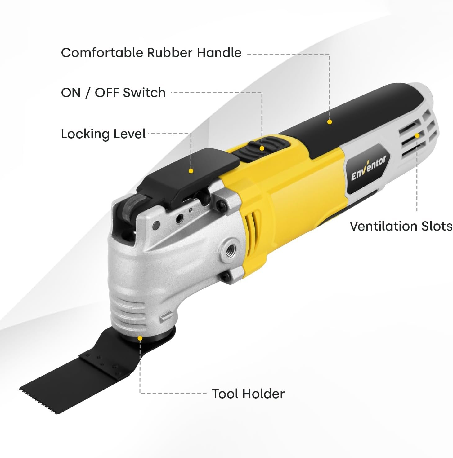 Enventor Oscillating Multi Tools, 300W 15000-22000 OPM Electric Corded Multi Tool, 6 Variable Speeds, 3°Oscillation Angle, Quick-fit Blade Design, with 28pcs Accessories for Cutting, Sanding, Scraping - Image 2