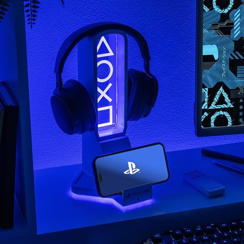 Paladone PlayStation 3-in-1 Headphone Stand and Tech Charging Station with Console Controller Cradle and 2 USB-C Ports, RGB Colour Changing Light Panel, Officially Licensed Gift for Gamers - Image 3