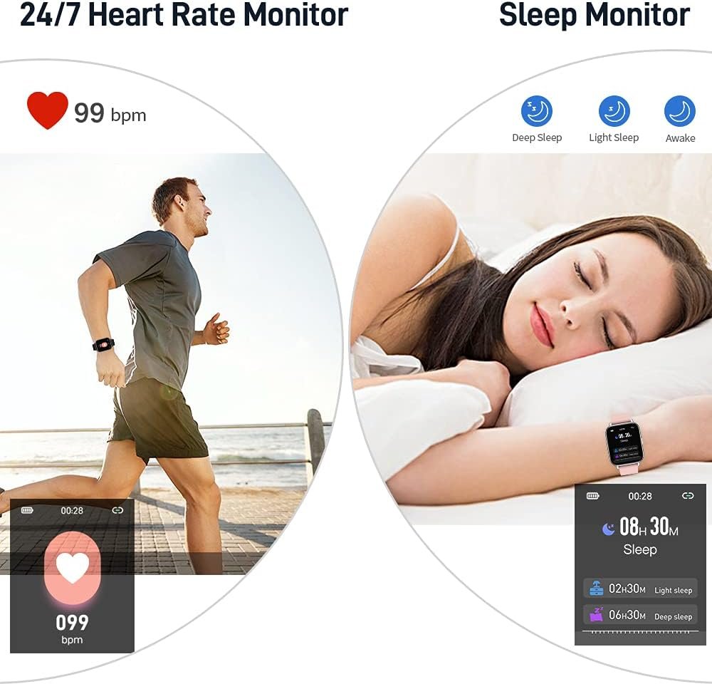 Smart Watch, Fitness Tracker 1.69" Touch Screen Fitness Watch with Heart Rate Sleep Monitor, Step Counter for Men Women Activity Trackers IP68 Waterproof Smartwatch Sports for iOS Android - Image 3