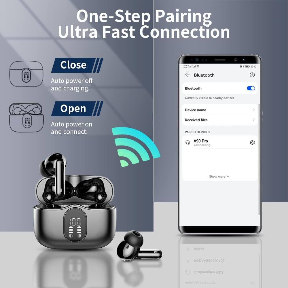 Wireless Earbuds, Bluetooth 5.3 Headphones In Ear with 4 ENC Noise Cancelling Mic, Btootos New Bluetooth Earbuds Mini Deep Bass Stereo Sound, 36H Playtime LED Display Wireless Earphones IP7 Waterproof - Image 5