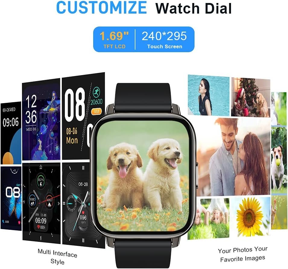 Smart Watch, Fitness Tracker 1.69" Touch Screen Fitness Watch with Heart Rate Sleep Monitor, Step Counter for Men Women Activity Trackers IP68 Waterproof Smartwatch Sports for iOS Android - Image 5