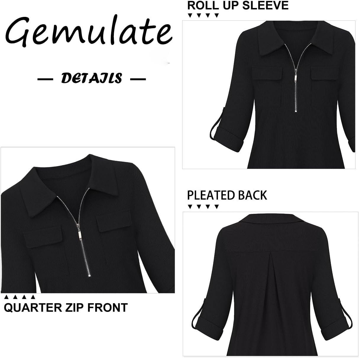 Womens Tops 3/4 Sleeve Tops for Women Polo Top Floral Printed Shirts with Zip Up V Neck Tunic Blouse Basic Tops - Image 5