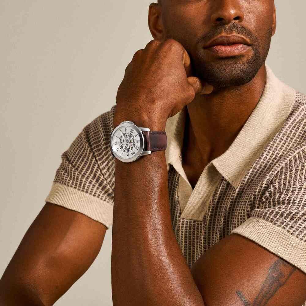 Fossil Grant Men's Automatic Watch with Off-White Dial and Brown Leather Strap ME3099 - Image 2