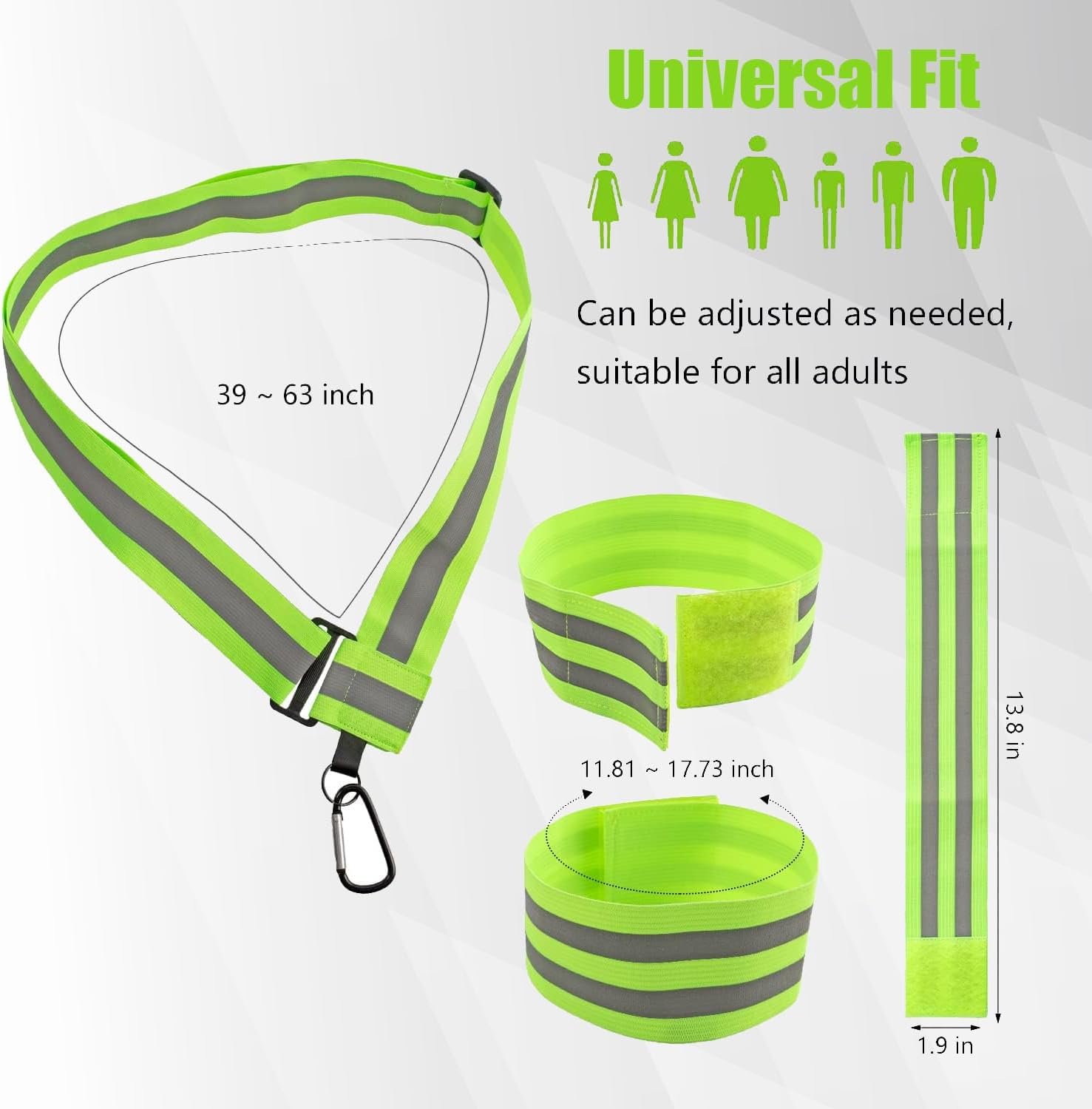 Reflective Running Gear, High Visibility Safety Reflective Sash with Buckle, Adjustable Reflective Belt Running Vest with 4 Reflective Armbands for Night Walking Cycling Running Accessories - Image 2