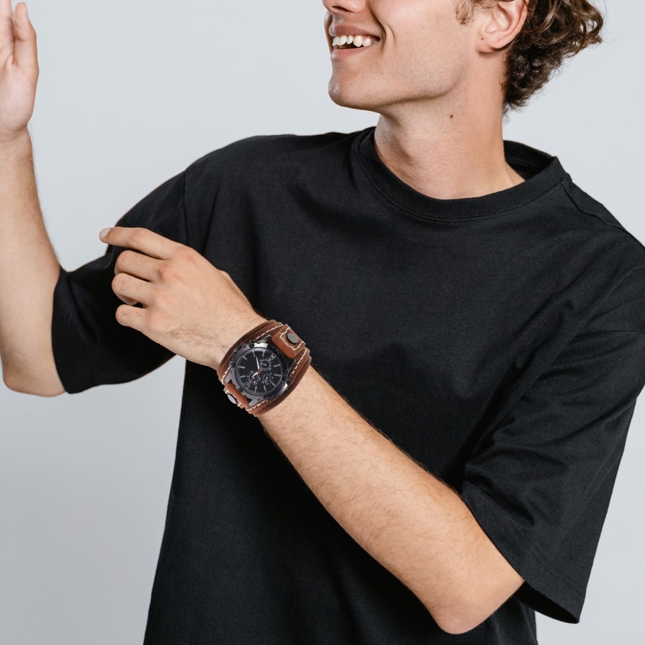 ULTECHNOVO Male Wrist Watch, Leather Casual Strap Leather Casual Cuff Watch(Red) - Image 3