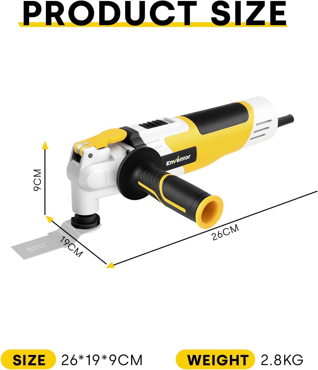 Enventor Oscillating Multi Tools, 280W 15000-22000 OPM Electric Corded Multi Tool, 6 Variable Speeds, 3°Oscillation Angle, Quick-fit Blade Design, Auxiliary Handle, with 43pcs Accessories 86229 - Image 9