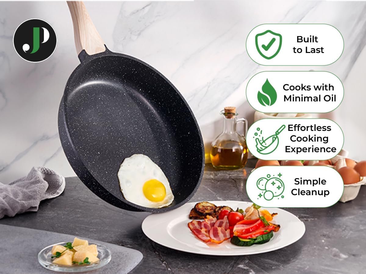 Just Perfecto Set of 15 Pots and Pans, Non-Stick Cookware Set, Black Granite Induction Cookware Non-Stick Set with Frying Pans and Saucepans (PFOS, PFOA Free) - Image 5