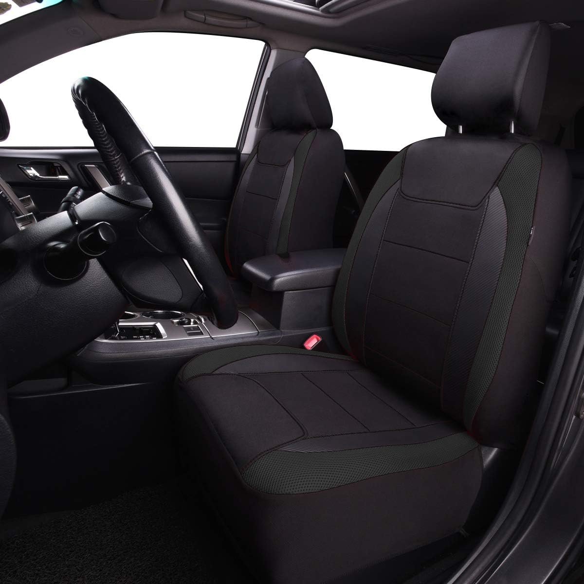 Flying Banner Gabardine Mesh Front Car Seat Covers Airbag Compatible Protector Universal for Most Car Truck Vans SUVs (Black) - Image 3