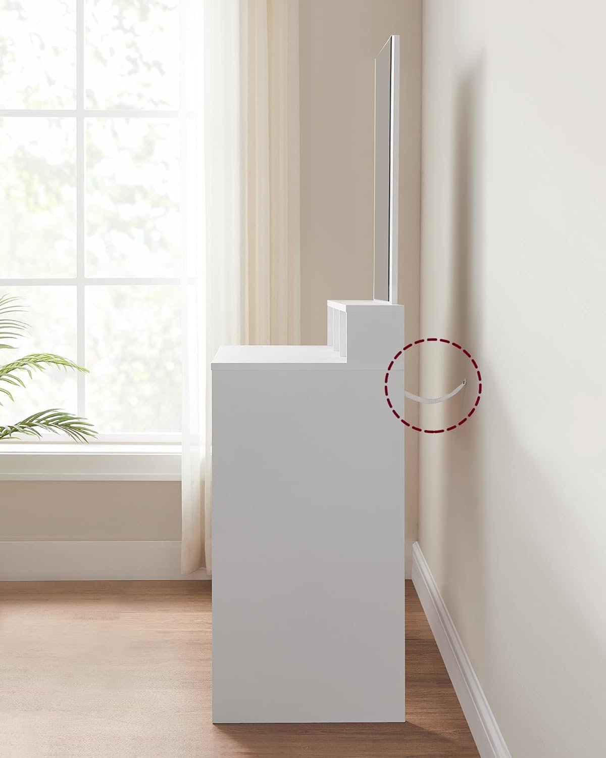 VASAGLE Modern White Makeup Vanity, Dressing Table with Large Mirror, 2 Drawers & 3 Compartments, 40 x 100 x 140 cm - Image 7