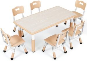 MAMIZO Kids Table with 6 Chairs, Ad...