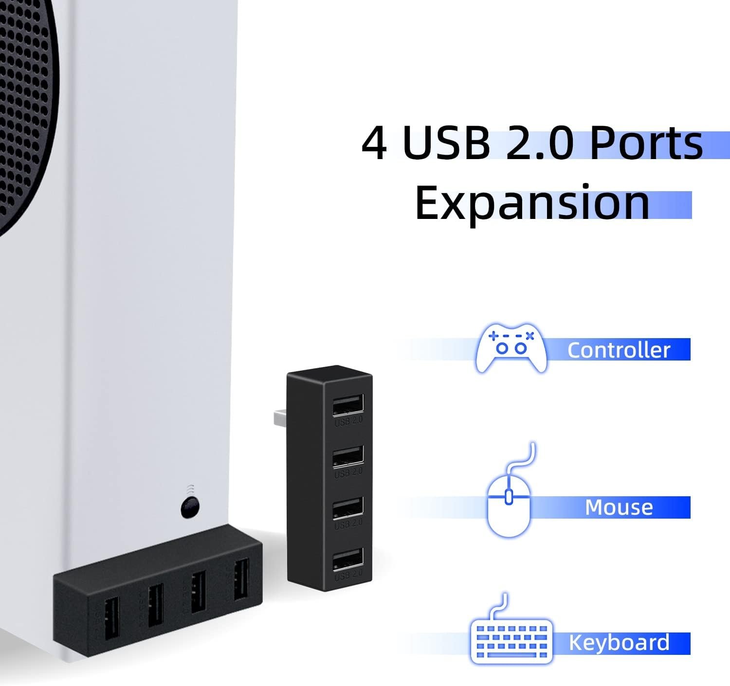 Xbox Series X/S USB Hub 2.0,Mcbazel 4 Ports Multiport USB Extender High Speed USB Hub Portable Splitter Expansion Adapter Compatible with Xbox Series X/S Console - Black - Image 3