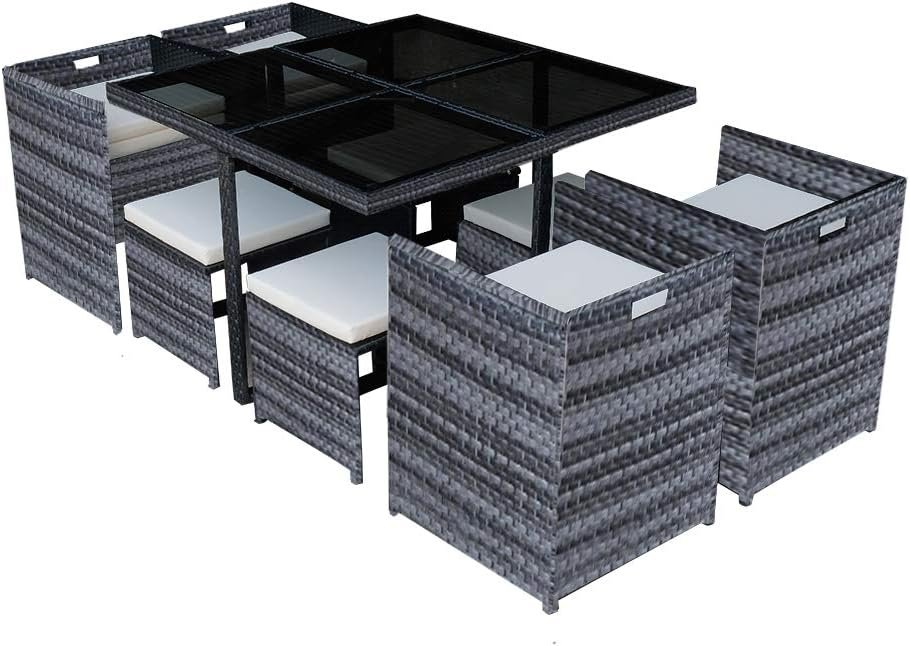 Panana 8 Seater Rattan Garden Dining Set with Table, 4 Chairs & 4 Stools, Cube Space Saving Outdoor Furniture for Patio, Conservatory & Garden - Image 3