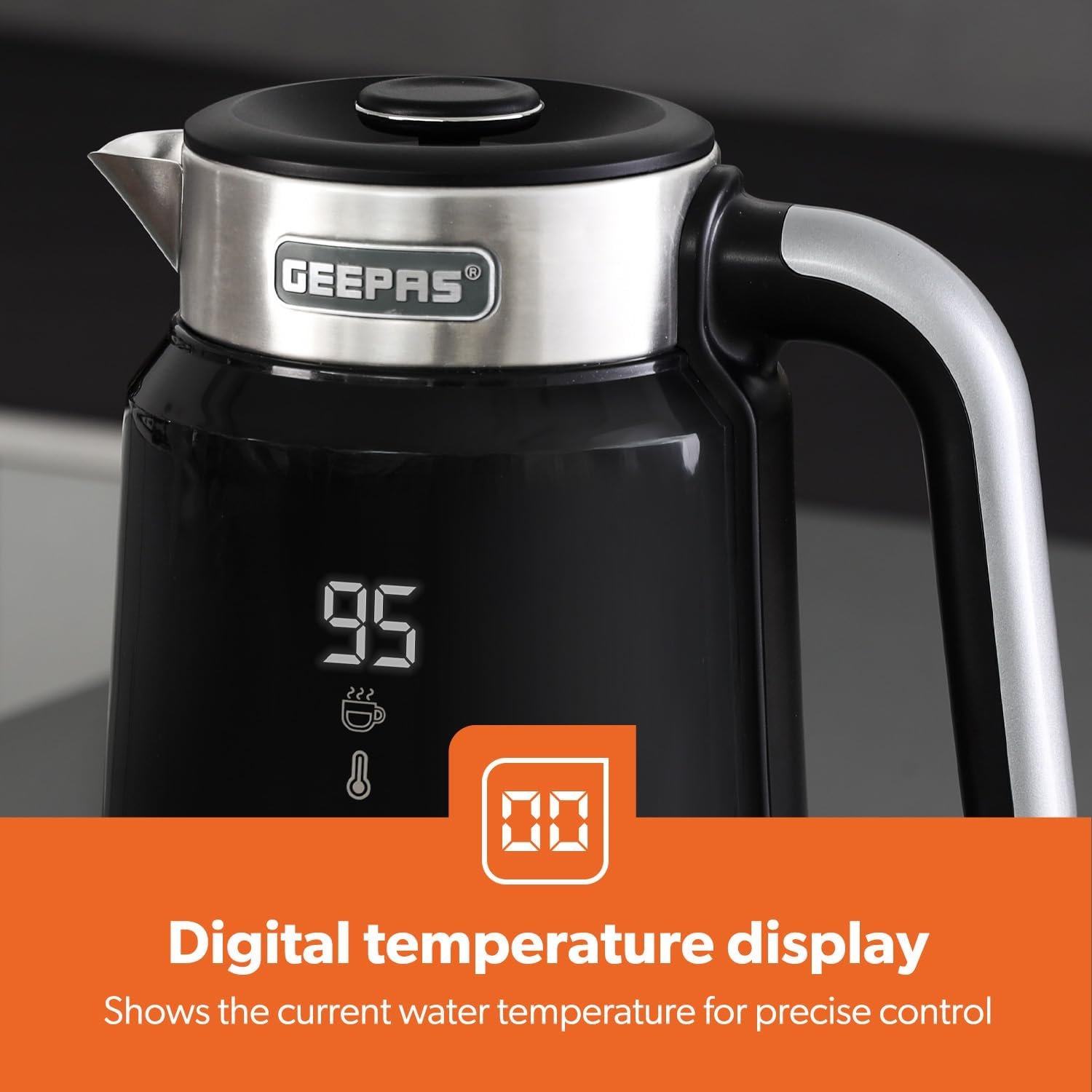 GEEPAS Digital Electric Kettle | 1.7L Wifi Tuya Smart App Control Alexa Google Voice Compatible Digital Display Auto Shut Off Cool Touch Stainless Steel Strix controller | 2 Year Warranty 2200W Black - Image 3