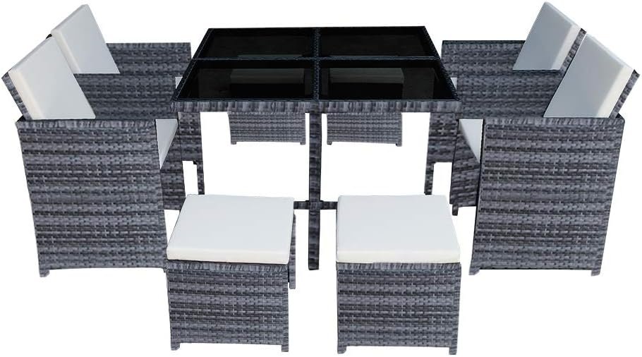 Panana 8 Seater Rattan Garden Dining Set with Table, 4 Chairs & 4 Stools, Cube Space Saving Outdoor Furniture for Patio, Conservatory & Garden - Image 2