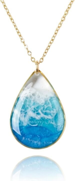 Ocean Wave Drop Resin Necklace Gift...