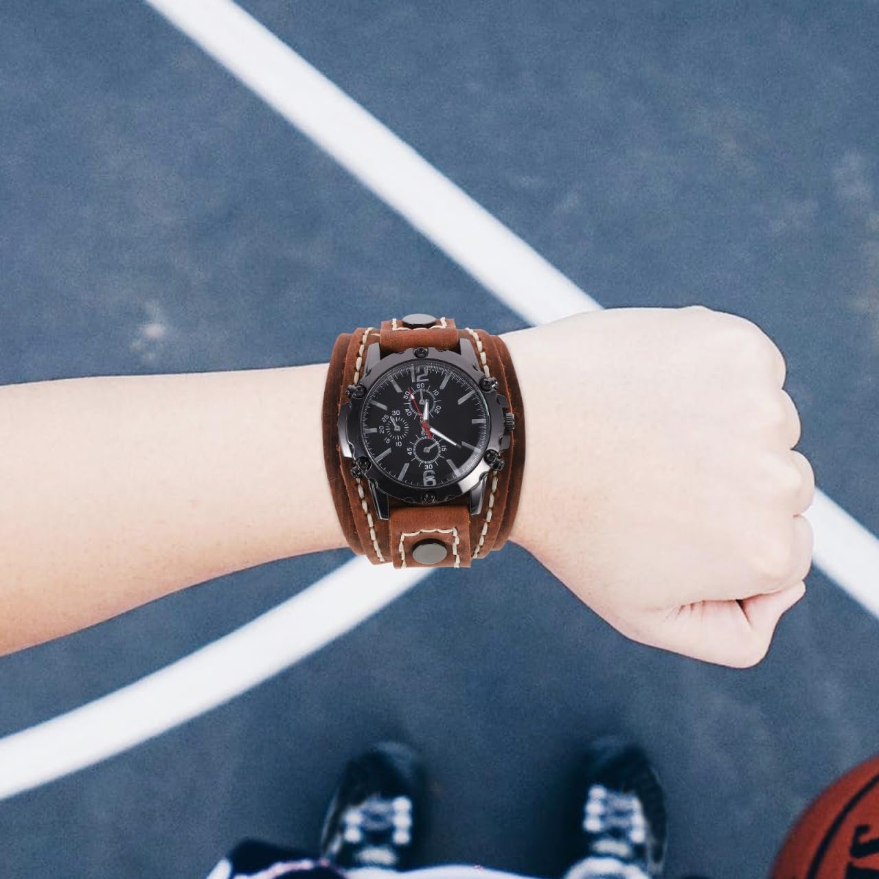 ULTECHNOVO Male Wrist Watch, Leather Casual Strap Leather Casual Cuff Watch(Red) - Image 4