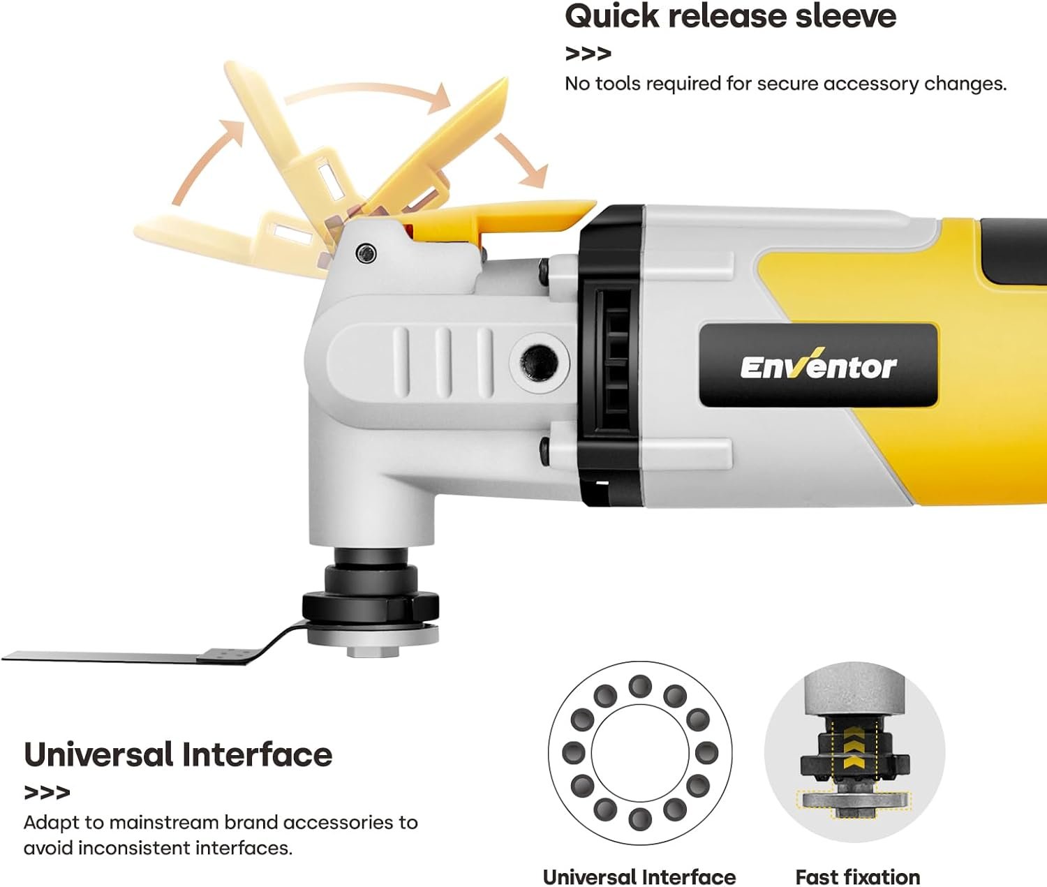 Enventor Oscillating Multi Tools, 280W 15000-22000 OPM Electric Corded Multi Tool, 6 Variable Speeds, 3°Oscillation Angle, Quick-fit Blade Design, Auxiliary Handle, with 43pcs Accessories 86229 - Image 4