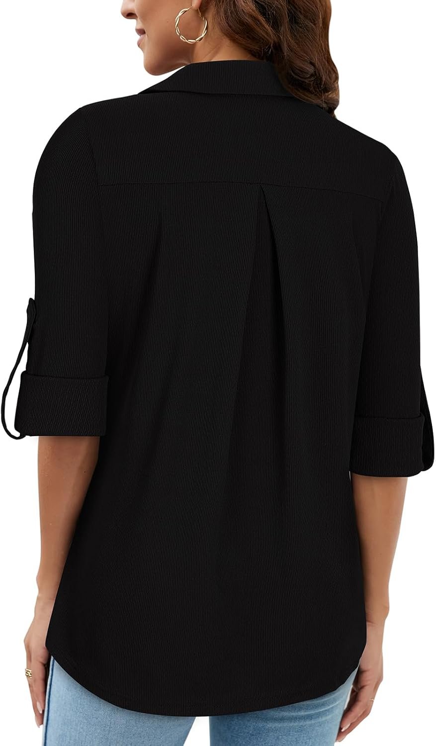 Womens Tops 3/4 Sleeve Tops for Women Polo Top Floral Printed Shirts with Zip Up V Neck Tunic Blouse Basic Tops - Image 2