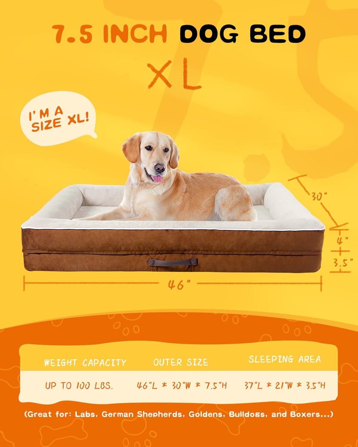 XL Orthopedic Dog Bed, Waterproof Dog Sofa Bed with Removable Washable Cover, Soft Egg Foam Pet Bed, Non-Slip Bottom and Four-Sided Bolster Cushion(Brown, 117x76x19cm) - Image 4
