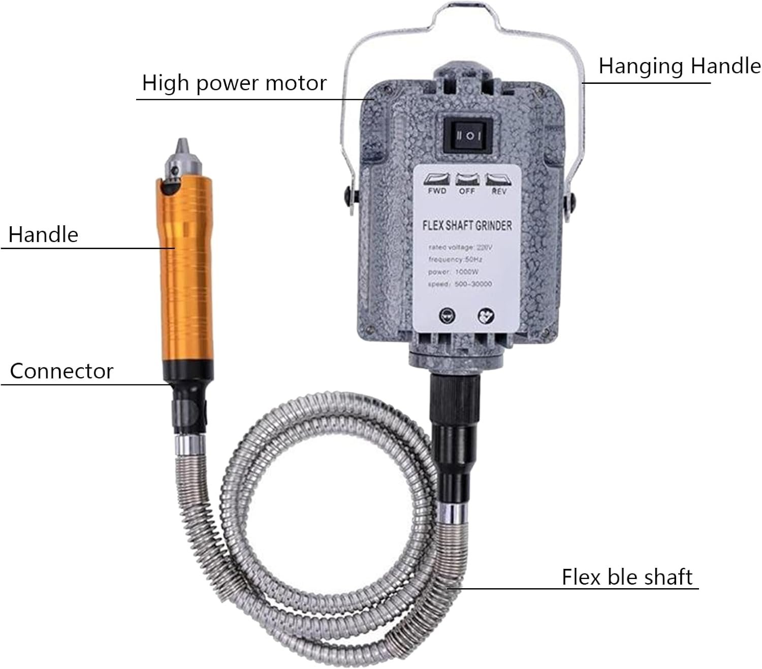 1000W Rotary Tool Flex Shaft Grinder, Flex Shaft Electric Hanging Grinder Carver, Multifunction 500-30000RPM Grinder Tool, Metalworking Jewelry Tool Repair Kit for Carving, Buffing, Sanding - Image 5