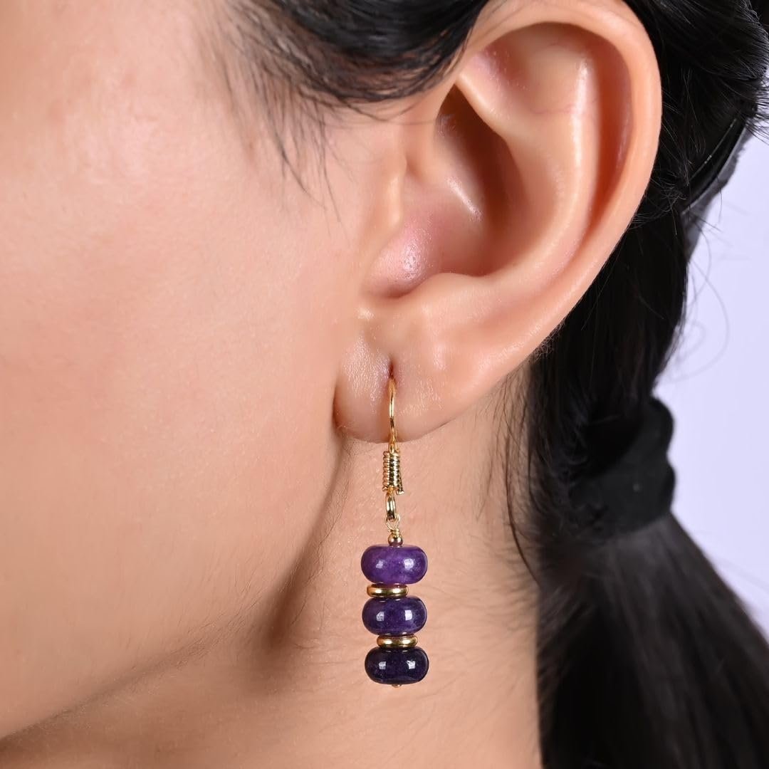 Gempires Purple Amethyst Beads Gemstone Crystal Earrings February Birthstone Jewelry with Hypoallergenic Gold Plated Hooks Everyday Elegance - Image 2