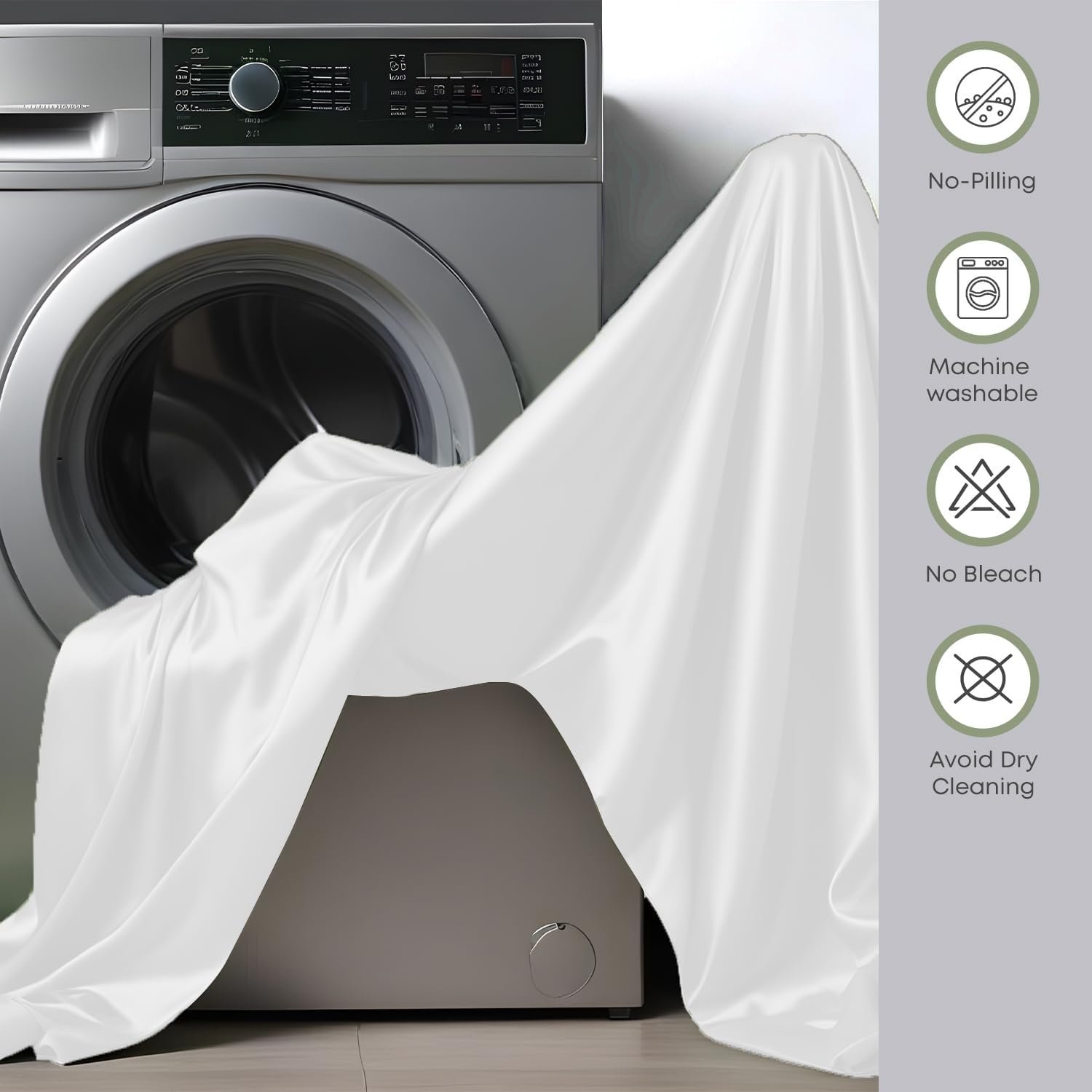 LINENWALAS Double 4 Pcs Bed Sheet Set,100% Organic Bamboo Bedding Set, Cooling Vegan Silk Bedsheets Set with 1 Fitted Sheet, 1 Flat Sheet & 2 Pillowcases (Double, White) - Image 6