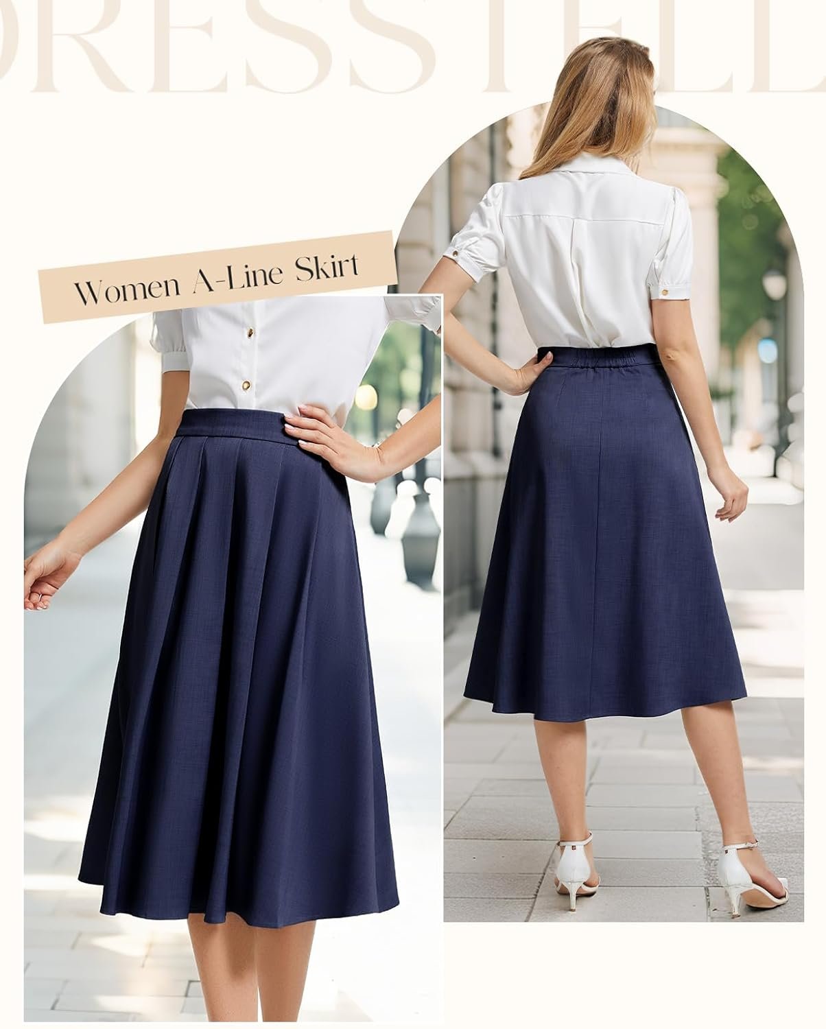 DRESSTELLS Midi Pleated Skirt for Women UK, High Waist Long Skirts A-Line Swing for Casual Work Bussiness Office Uniform - Image 4