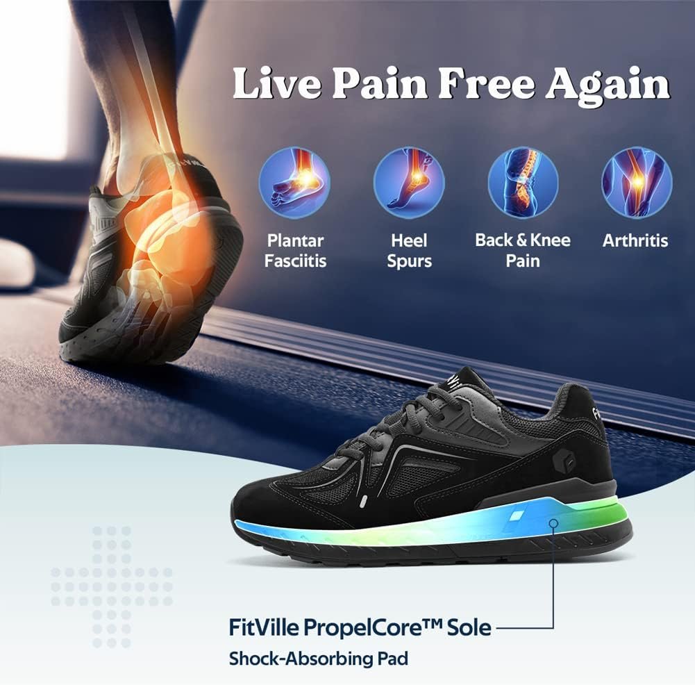 FitVille Mens Extra Wide Fit Trainers Comfortable Running Sneakers Lightweight Walking Shoes for Flat Feet Plantar Fasciitis - Image 6