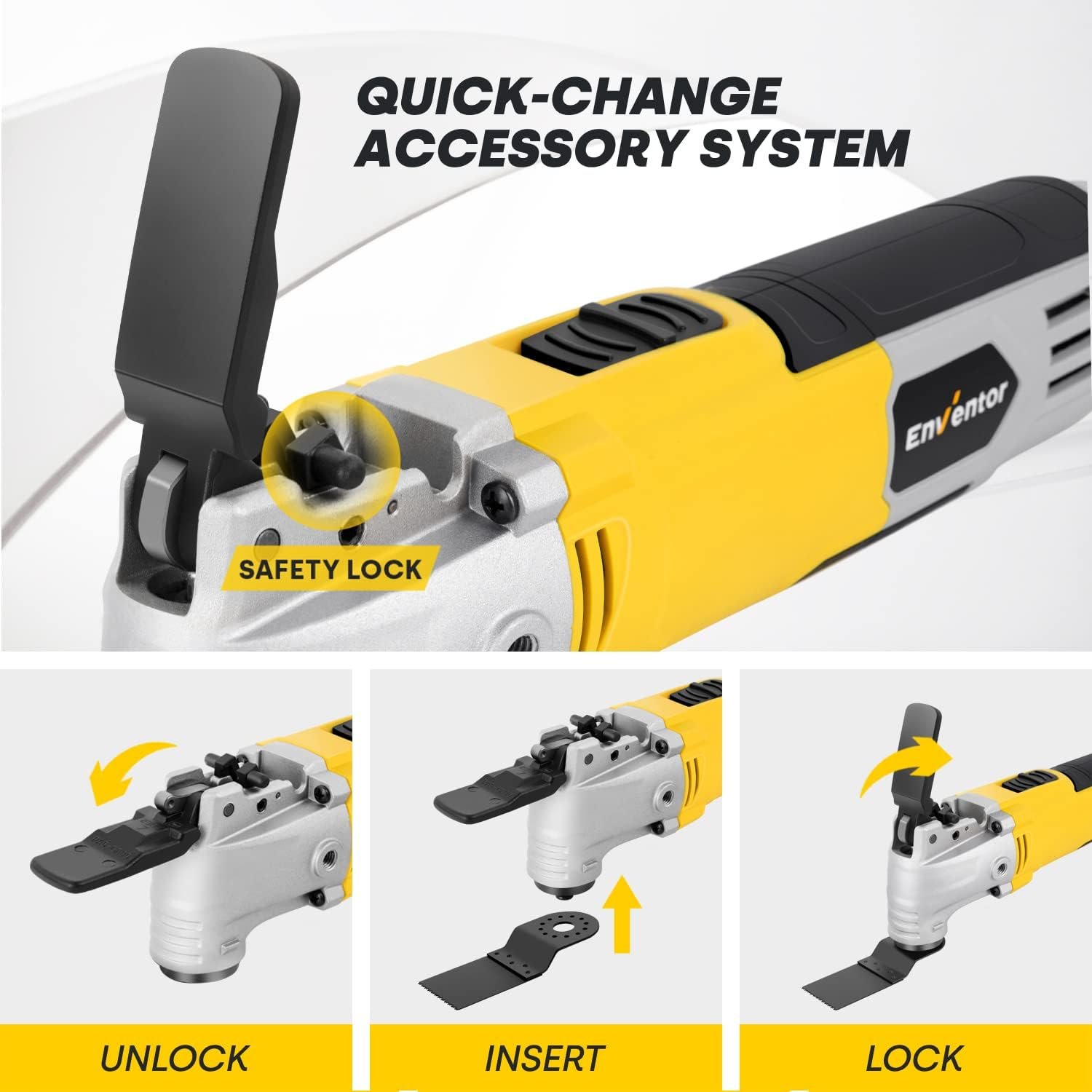 Enventor Oscillating Multi Tools, 300W 15000-22000 OPM Electric Corded Multi Tool, 6 Variable Speeds, 3°Oscillation Angle, Quick-fit Blade Design, with 28pcs Accessories for Cutting, Sanding, Scraping - Image 5