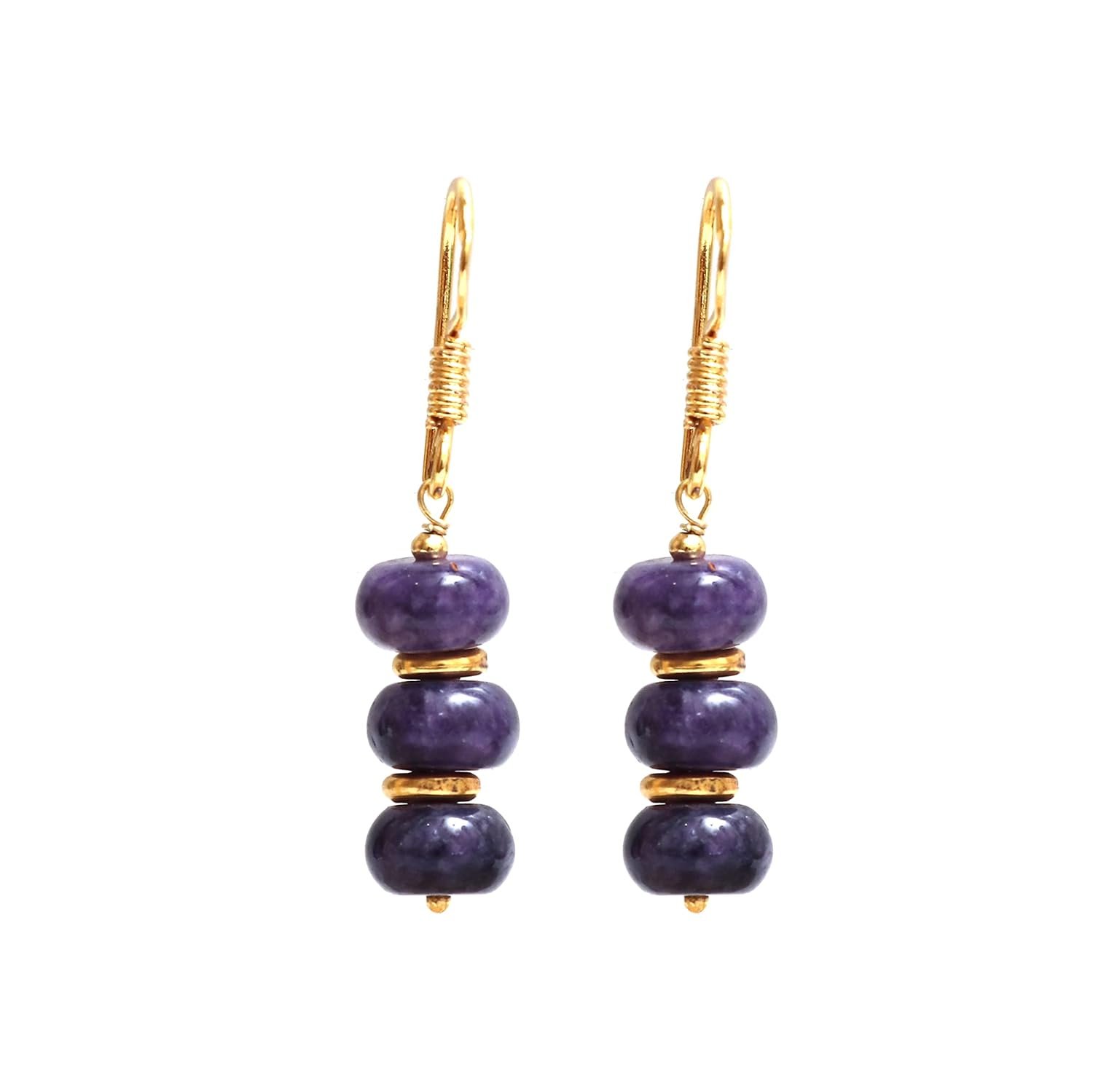 Gempires Purple Amethyst Beads Gemstone Crystal Earrings February Birthstone Jewelry with Hypoallergenic Gold Plated Hooks Everyday Elegance - Image 6