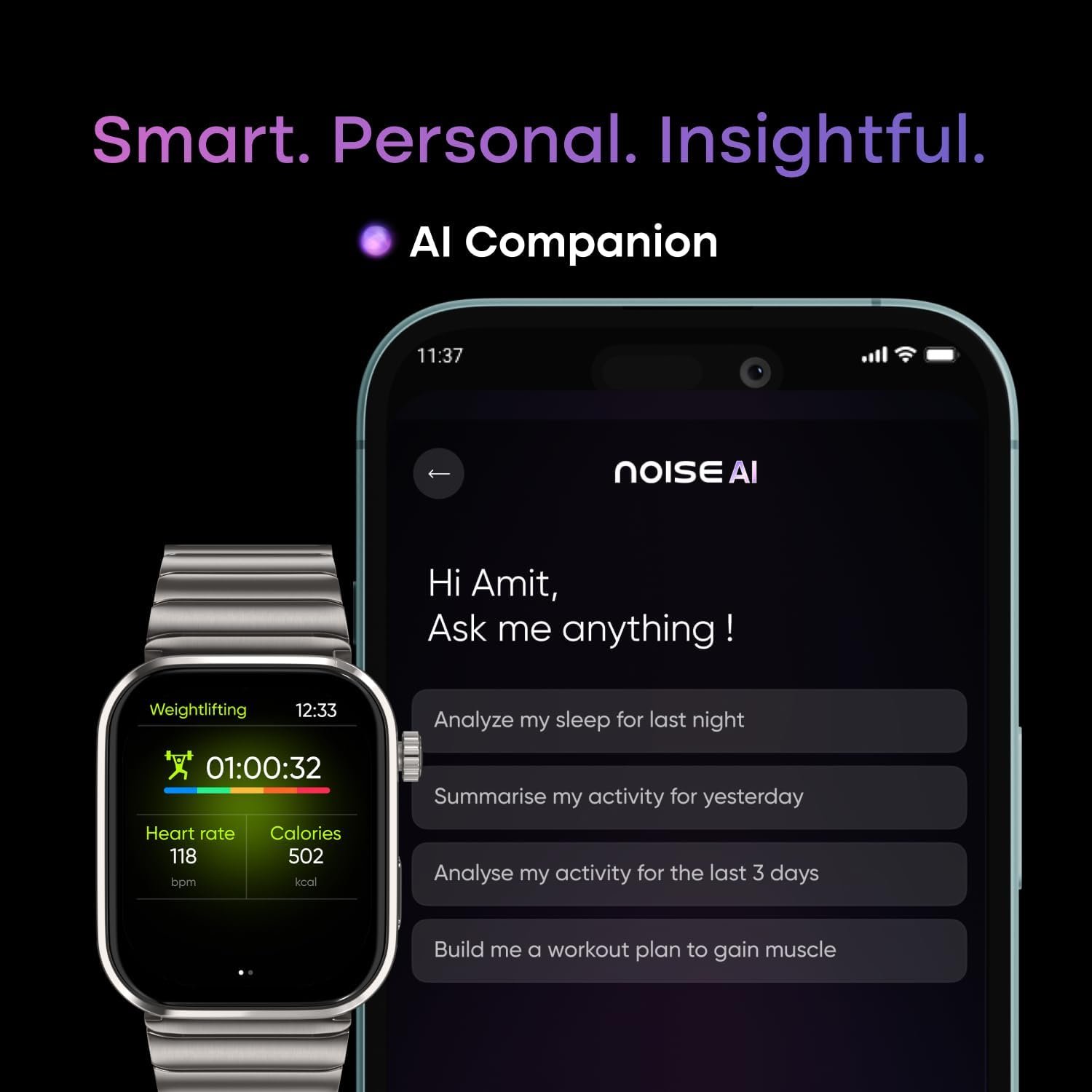Noise ColorFit Pro 6 Max AI Enabled Smartwatch, 1.96" AMOLED, Built-In GPS, TWS Connectivity, Detail Insights, Advanced Processor, Health Tracking, Stainless Steel Build, 1Year Warranty (Chrome Black) - Image 5