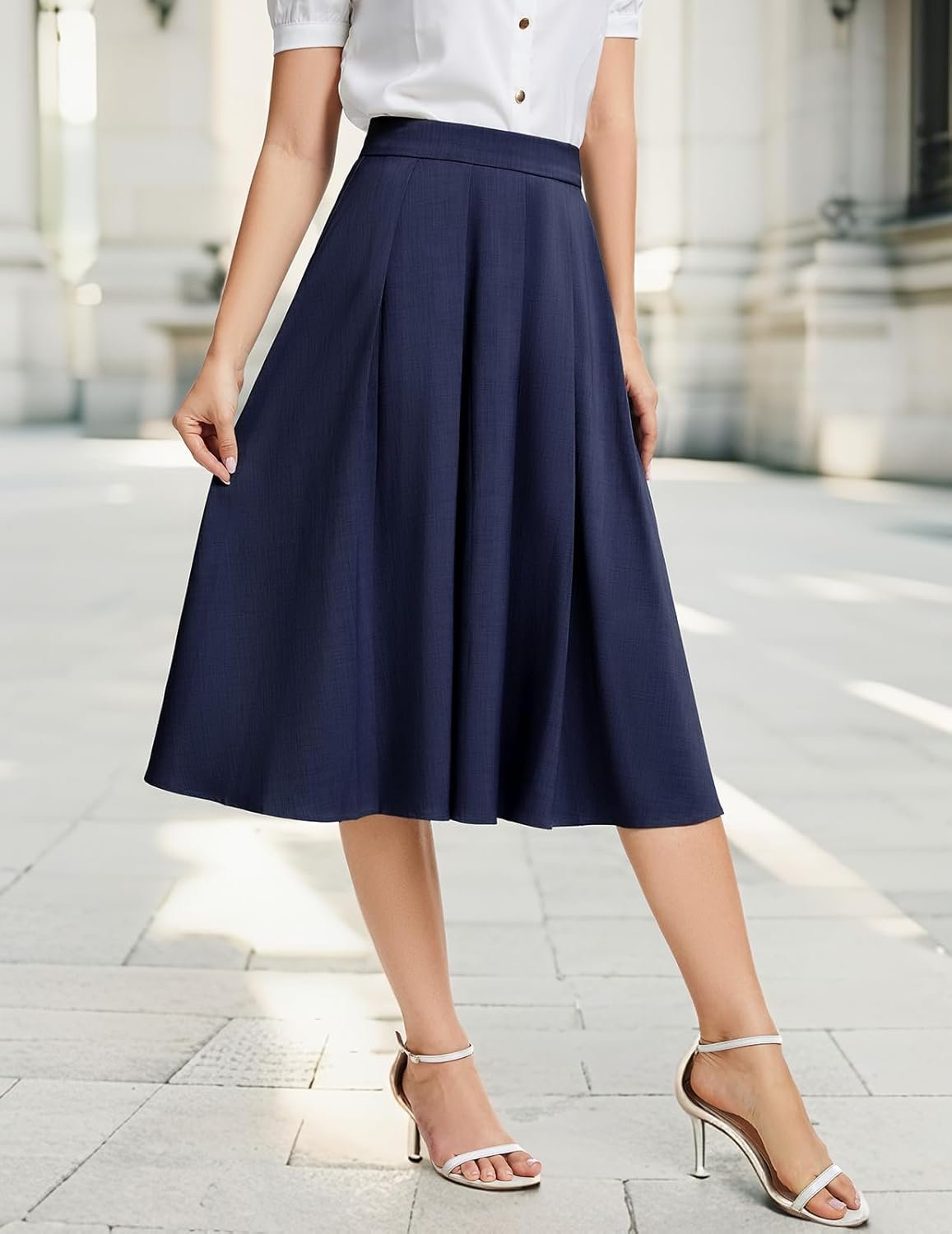 DRESSTELLS Midi Pleated Skirt for Women UK, High Waist Long Skirts A-Line Swing for Casual Work Bussiness Office Uniform - Image 2