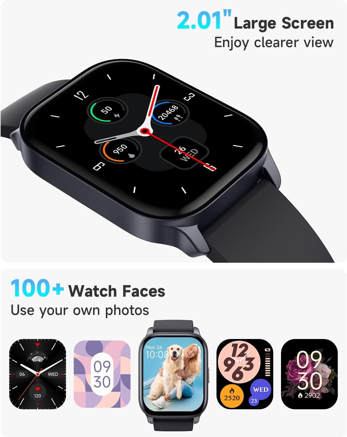 TOOBUR Smart Watch for Men Women, Smartwatch Compatible Android and iOS Phone, Answer/Make Calls, Fitness Tracker Watch, Heart Rate/Sleep Tracker/100 Sports/IP68 Waterproof, Midnight Black - Image 7