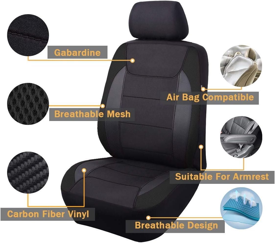 Flying Banner Gabardine Mesh Front Car Seat Covers Airbag Compatible Protector Universal for Most Car Truck Vans SUVs (Black) - Image 2