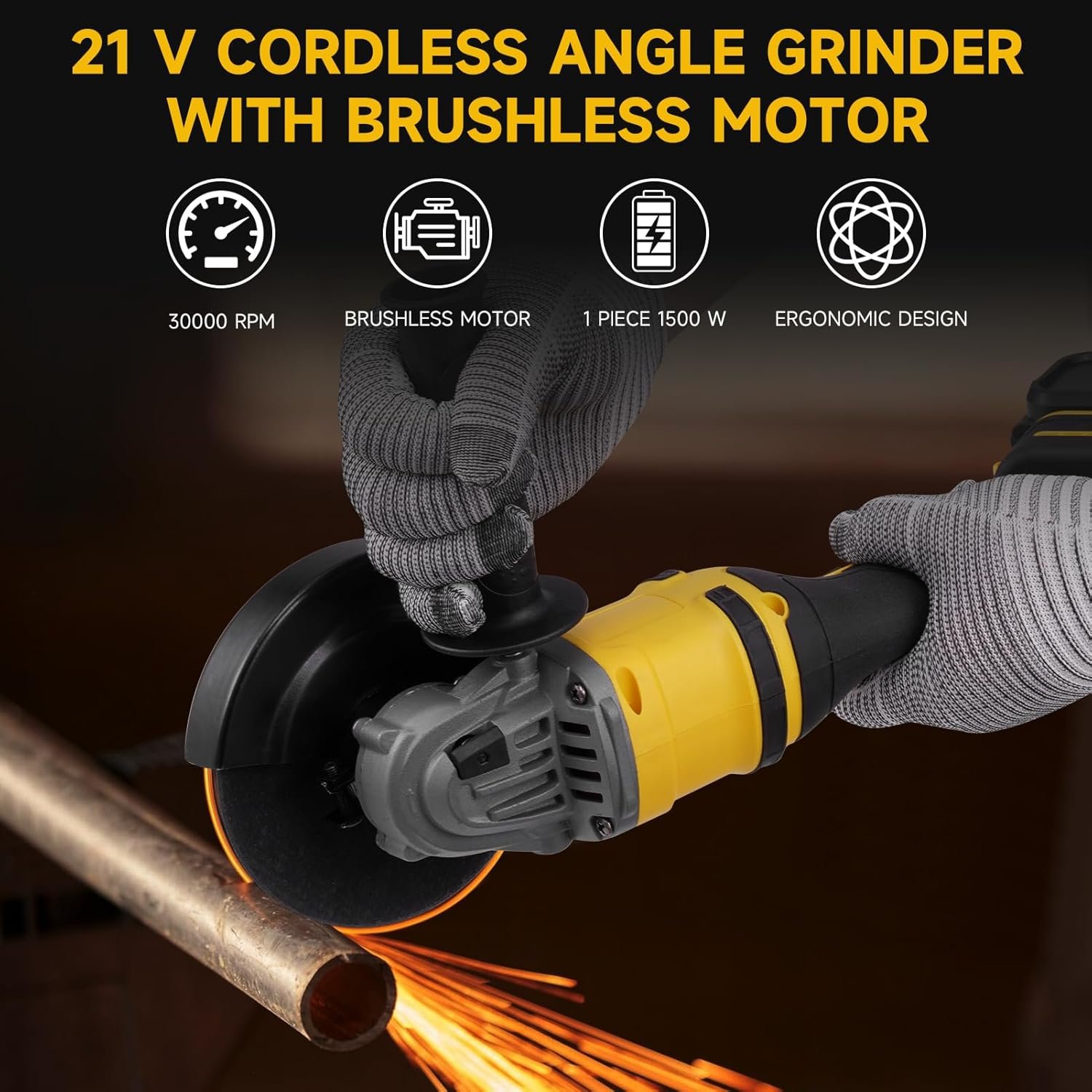 papasbox 21V Cordless Angle Grinder, 125mm Brushless Metal Grinder, 30000RPM Electric Angle Grinder Tool with 5.0Ah Battery, 1500W, 4-1/2 Inch for Grinding, Cutting, Brushing, Polishing and Sanding - Image 2