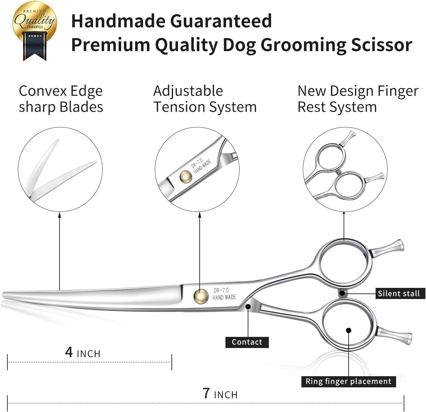 Dream Reach Dog Grooming Scissors - Professional Silver 7" Curved Trimming Shears for Dog Cat Pet Japanese 440C Stainless Steel - Image 3