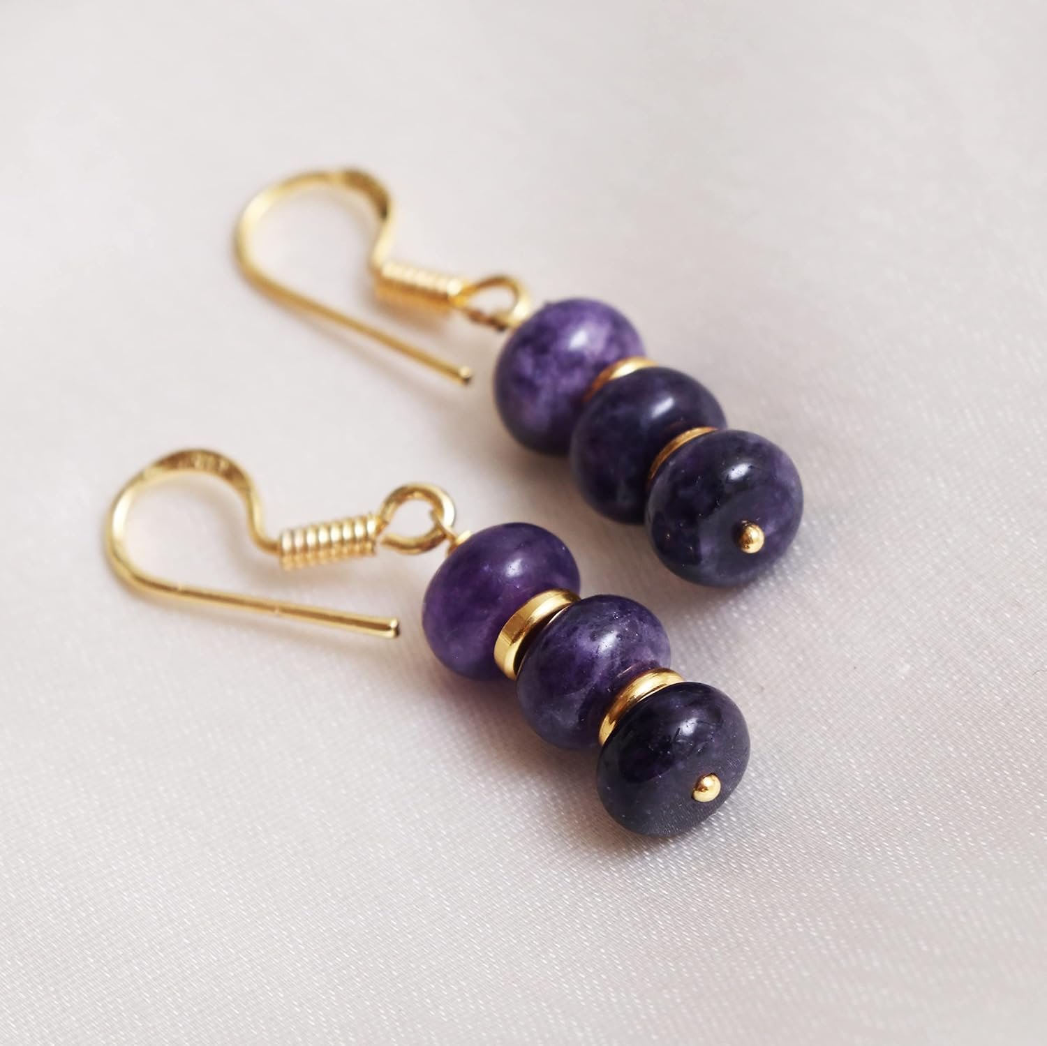 Gempires Purple Amethyst Beads Gemstone Crystal Earrings February Birthstone Jewelry with Hypoallergenic Gold Plated Hooks Everyday Elegance - Image 5