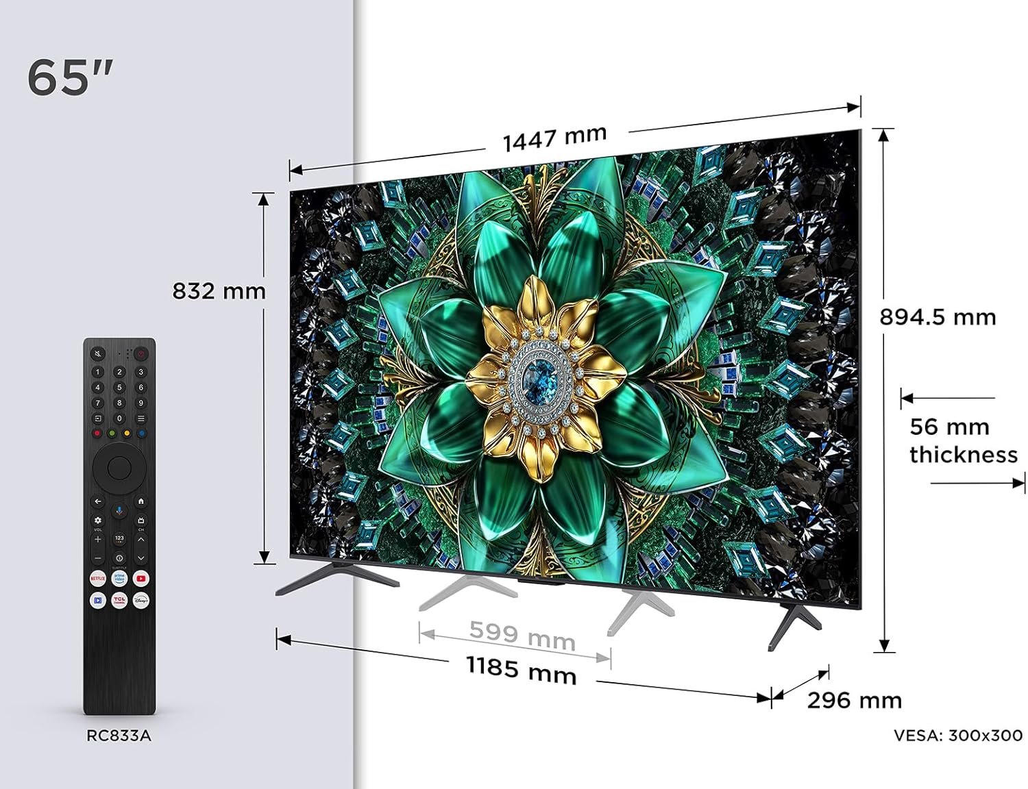 TCL 65Q6C-UK QD-Mini LED TV, 4K HDR Premium 1000nits, Smart TV Powered by Google TV (Dolby Vision IQ & Atmos, Onkyo 2.1 Sound System, 144Hz Motion Clarity Pro, 2025 Model) - Image 2