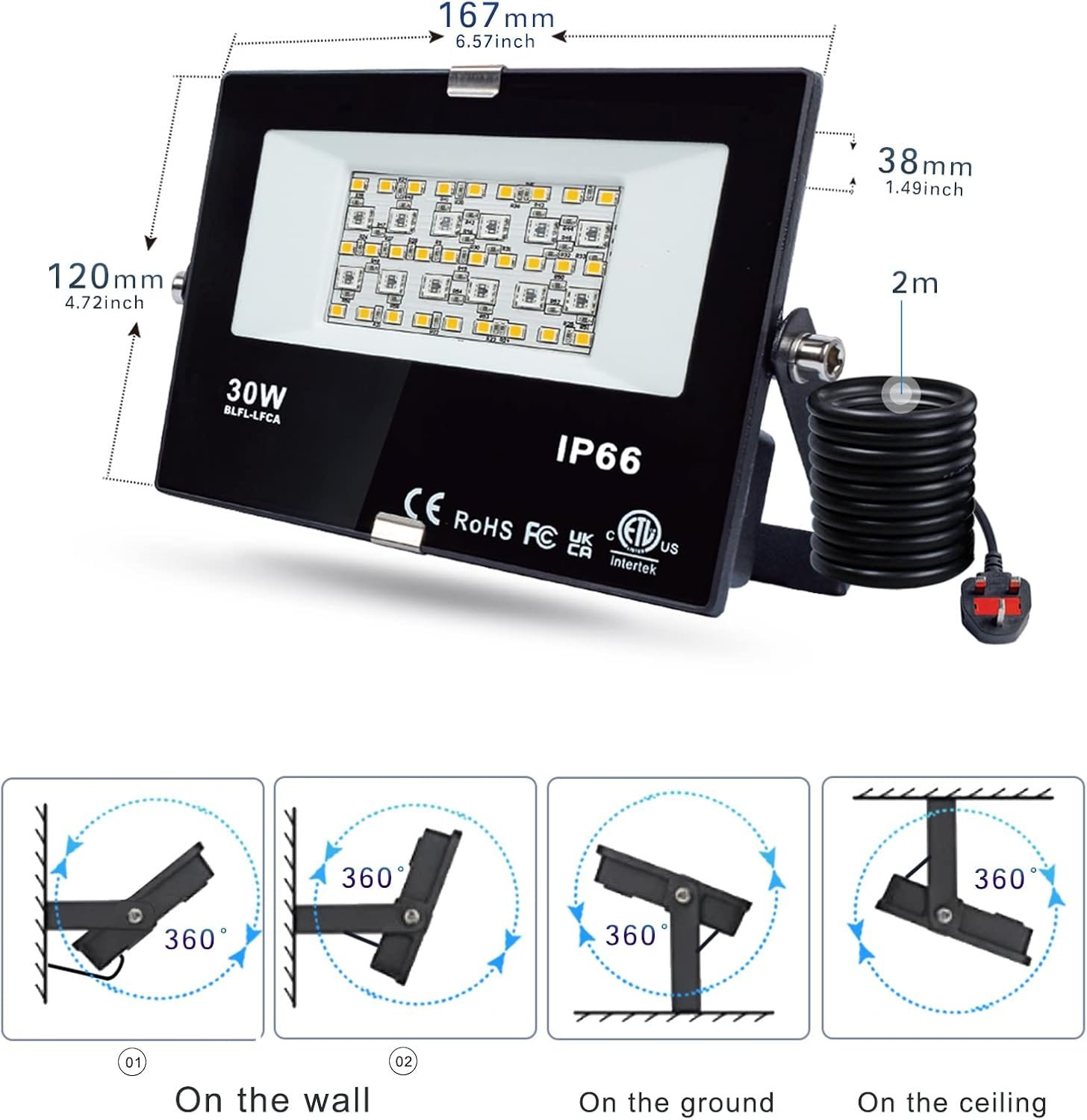 LED Flood Lights RGB Colour Changing 300W Equivalent Outdoor, 30W Bluetooth RGBW Smart Floodlight APP Control, IP66 Waterproof, Timing, 2700K & 16 Million Colours for Garden Stage, DUSKTEC - Image 7