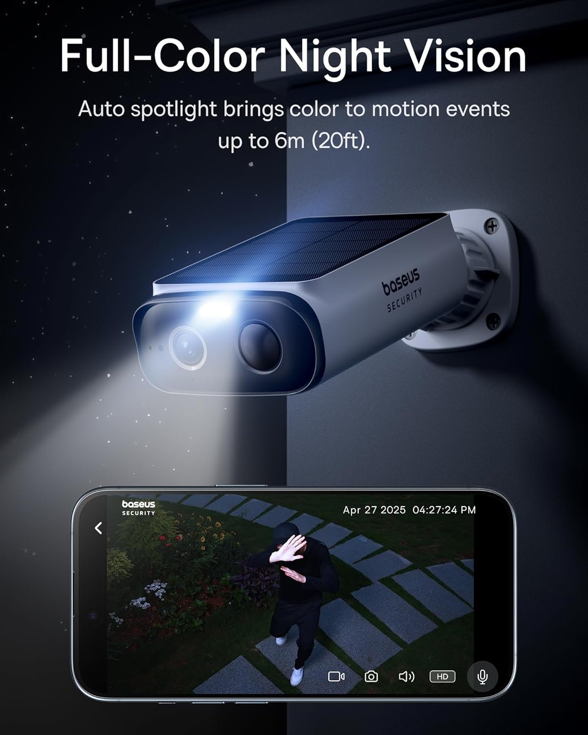 Baseus S1 Lite Solocam Solar Security Camera Outdoor Wireless, IP67 Waterproof Home Surveillance WiFi Camera, 2K 135°, Color Night Vision, AI Detection, No Monthly Fee, Works with Alexa & Google - Image 6